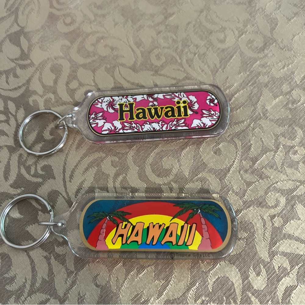 Lot Of Two Hawaii Keychains Vintage Palm Trees Tropical Gifts Llc